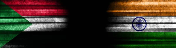 Szudán India Zászlók Fekete Háttér — Stock Fotó