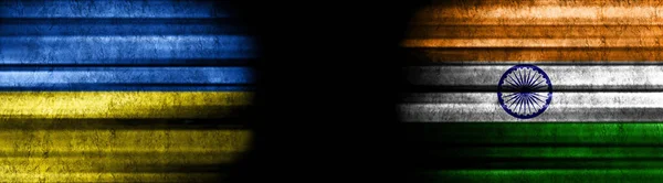 Bandeiras Ucrânia Índia Fundo Preto — Fotografia de Stock