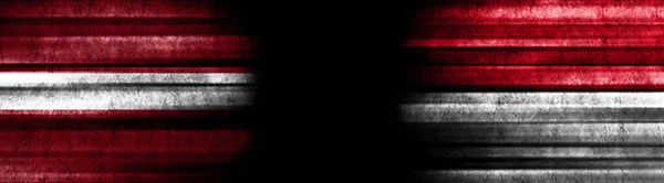Lettország Indonézia Zászlók Fekete Háttér — Stock Fotó