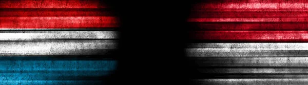 Luxemburg Indonézia Zászlók Fekete Háttér — Stock Fotó