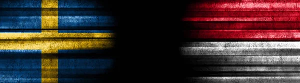 Флаги Швеции Индонезии Чёрном Фоне — стоковое фото