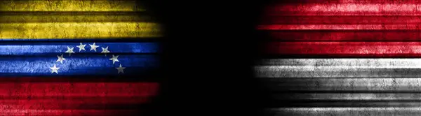 Βενεζουέλα Και Ινδονησία Σημαίες Μαύρο Φόντο — Φωτογραφία Αρχείου