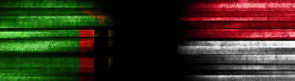 Zambia and Indonesia Flags on Black Background