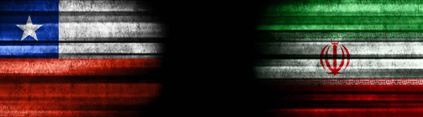 Bandeiras Chile Irã Fundo Preto — Fotografia de Stock