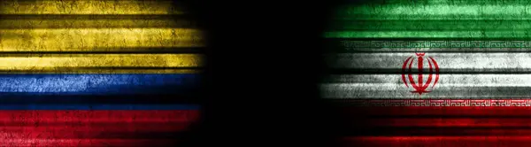 Bandeiras Colômbia Irã Fundo Preto — Fotografia de Stock