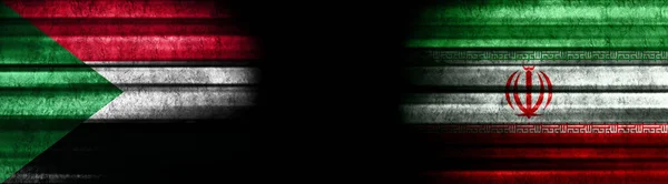 Súdán Írán Vlajky Černém Pozadí — Stock fotografie