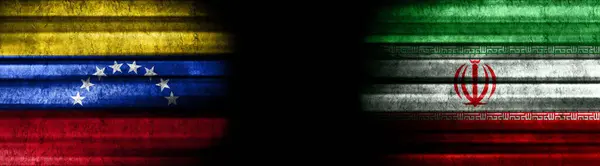 Banderas Venezuela Irán Sobre Fondo Negro — Foto de Stock