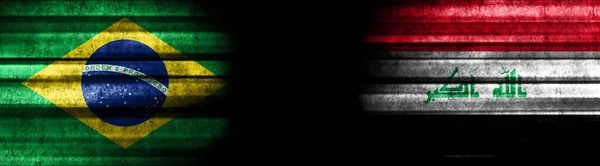 Flagi Brazylii Iraku Czarnym Tle — Zdjęcie stockowe