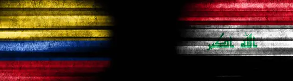 Bandeiras Colômbia Iraque Fundo Preto — Fotografia de Stock