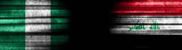 Nigérie Irácké Vlajky Černém Pozadí — Stock fotografie