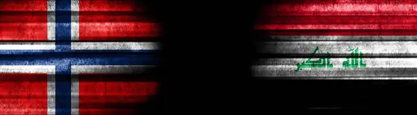 Norvégia Irak Zászlók Fekete Háttér — Stock Fotó