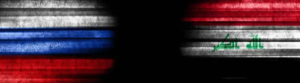 Russia Iraq Flags Black Background — Stock Photo, Image