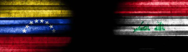 Βενεζουέλα Και Ιράκ Σημαίες Μαύρο Φόντο — Φωτογραφία Αρχείου
