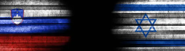 Slovenya Srail Siyah Arkaplanda Bayrakları — Stok fotoğraf