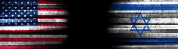 Flaggen Der Vereinigten Staaten Und Israels Auf Schwarzem Hintergrund — Stockfoto