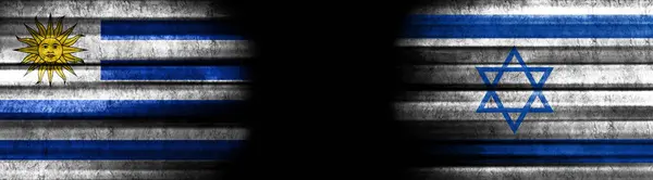 Флаги Уругвая Израиля Чёрном Фоне — стоковое фото