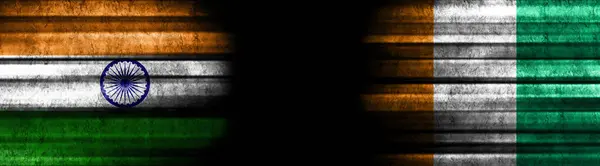 Flagi Indii Wybrzeża Kości Słoniowej Czarnym Tle — Zdjęcie stockowe