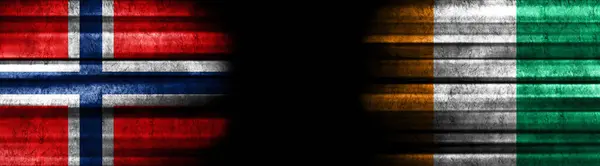 Norvégia Elefántcsontpart Zászlók Fekete Háttér — Stock Fotó
