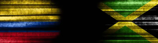Σημαίες Κολομβίας Και Τζαμάικα Μαύρο Φόντο — Φωτογραφία Αρχείου