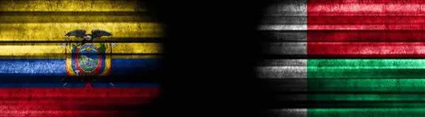 Ecuador Und Madagaskar Flaggen Auf Schwarzem Hintergrund — Stockfoto