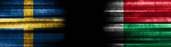 Svédország Madagaszkár Zászlók Fekete Háttér — Stock Fotó