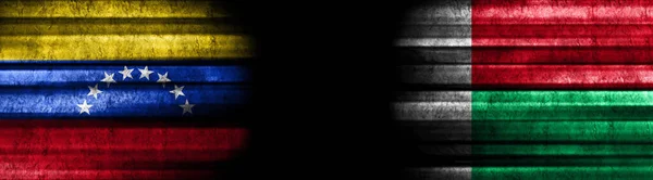 Drapeaux Venezuela Madagascar Sur Fond Noir — Photo