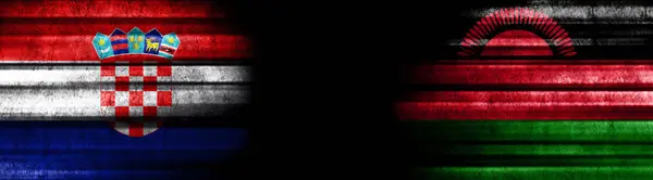 Hırvatistan Malavi Bayrakları Siyah Arkaplanda — Stok fotoğraf