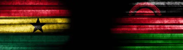 Ghana Und Malawi Fahnen Auf Schwarzem Hintergrund — Stockfoto