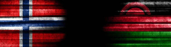 Norway Malawi Flags Black Background — Stock Photo, Image