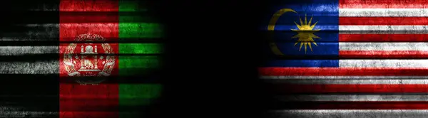 Afganisztán Malajzia Zászlók Fekete Háttér — Stock Fotó