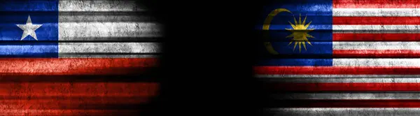 Drapeaux Chili Malaisie Sur Fond Noir — Photo