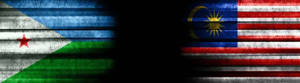 Flagi Dżibuti Malezji Czarnym Tle — Zdjęcie stockowe