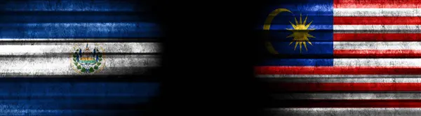 Bandiere Salvador Malaysia Sfondo Nero — Foto Stock