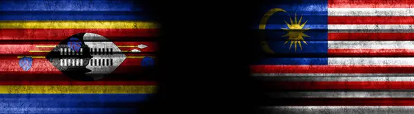 Флаги Свазиленда Малайзии Чёрном Фоне — стоковое фото