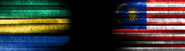 Gabon Malajsie Vlajky Černém Pozadí — Stock fotografie
