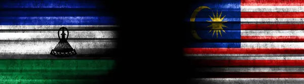 Flagi Lesotho Malezji Czarnym Tle — Zdjęcie stockowe