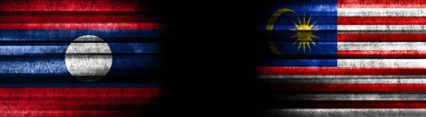 Λάος Και Μαλαισία Σημαίες Μαύρο Φόντο — Φωτογραφία Αρχείου
