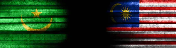 Mauritánia Malajzia Zászlók Fekete Háttér — Stock Fotó