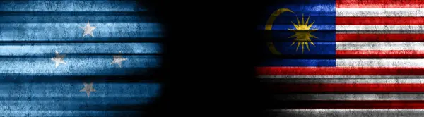 Mikronézia Malajzia Zászlók Fekete Háttér — Stock Fotó