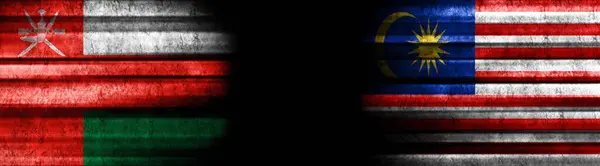 Bandiere Oman Malaysia Sfondo Nero — Foto Stock