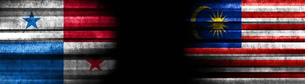 Panama Malajzia Zászlók Fekete Háttér — Stock Fotó