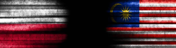Drapeaux Pologne Malaisie Sur Fond Noir — Photo