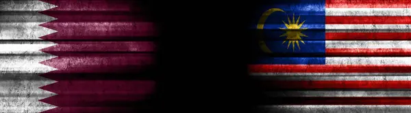 Qatar and Malaysia Flags on Black Background
