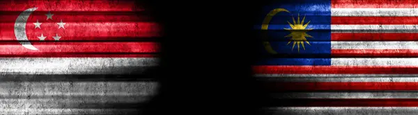 Banderas Singapur Malasia Sobre Fondo Negro —  Fotos de Stock