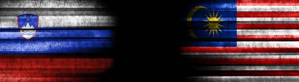 Slovenia Malaysia Flags Black Background — Stock Photo, Image