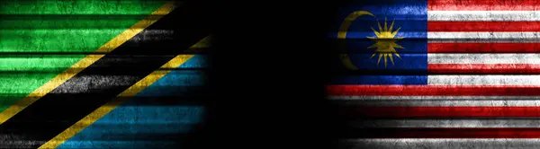 Tanzanie Malajsie Vlajky Černém Pozadí — Stock fotografie