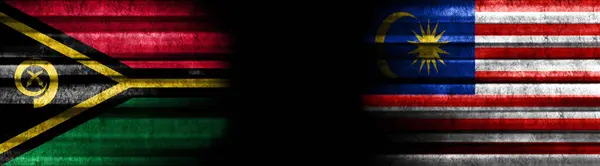 Bendera Vanuatu Dan Malaysia Latar Belakang Hitam — Stok Foto
