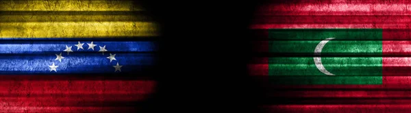 Βενεζουέλα Και Μαλδίβες Σημαίες Μαύρο Φόντο — Φωτογραφία Αρχείου
