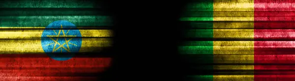Ethiopië Mali Vlaggen Zwarte Achtergrond — Stockfoto