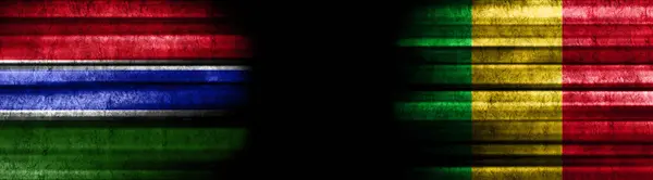 Gambia Und Mali Flaggen Auf Schwarzem Hintergrund — Stockfoto